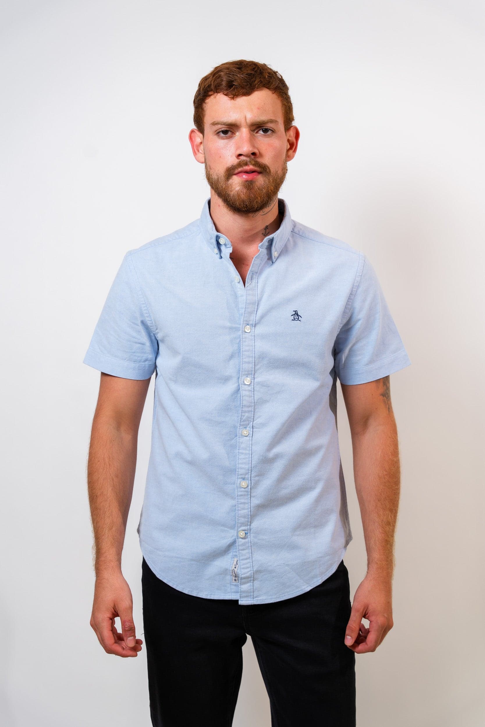 Camisa Celeste Hombre Manga Corta Penguin